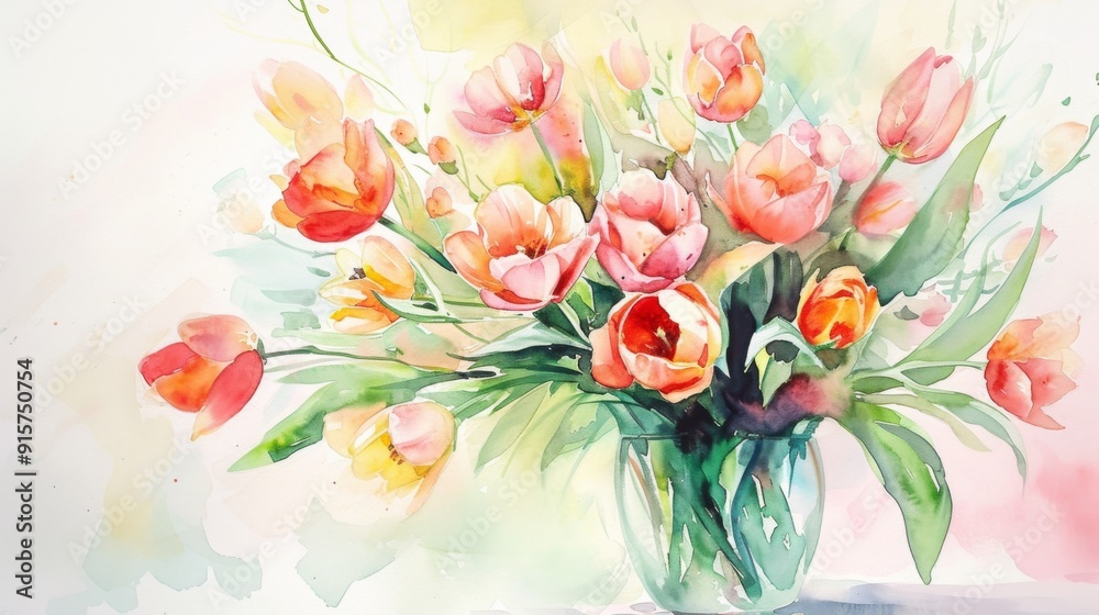 Canvas Prints Watercolor arrangement of flowers in a vase