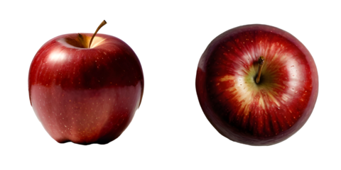 red color apple dront and top view set isolated with white and transparent background