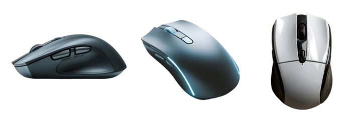 Wareless computer mouse set isolated with whit and transparent background