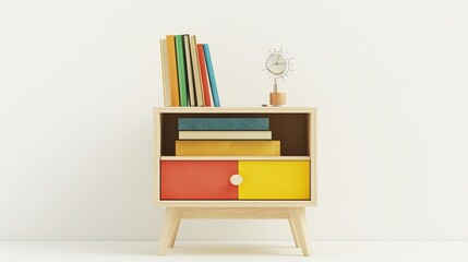 3D Watercolor Bedside Table with Books and Bold Outline -  Download