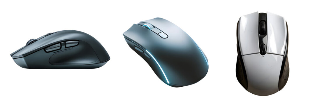 Wareless computer mouse set isolated with whit and transparent background