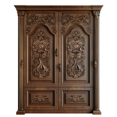 antique wooden door on transparent background, clipping path, png, 