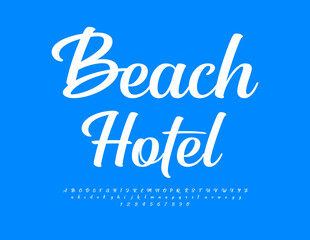Vector trendy icon Beach Hotel with Cursive Font. Modern set of Stylish Alphabet Letters and Numbers set.