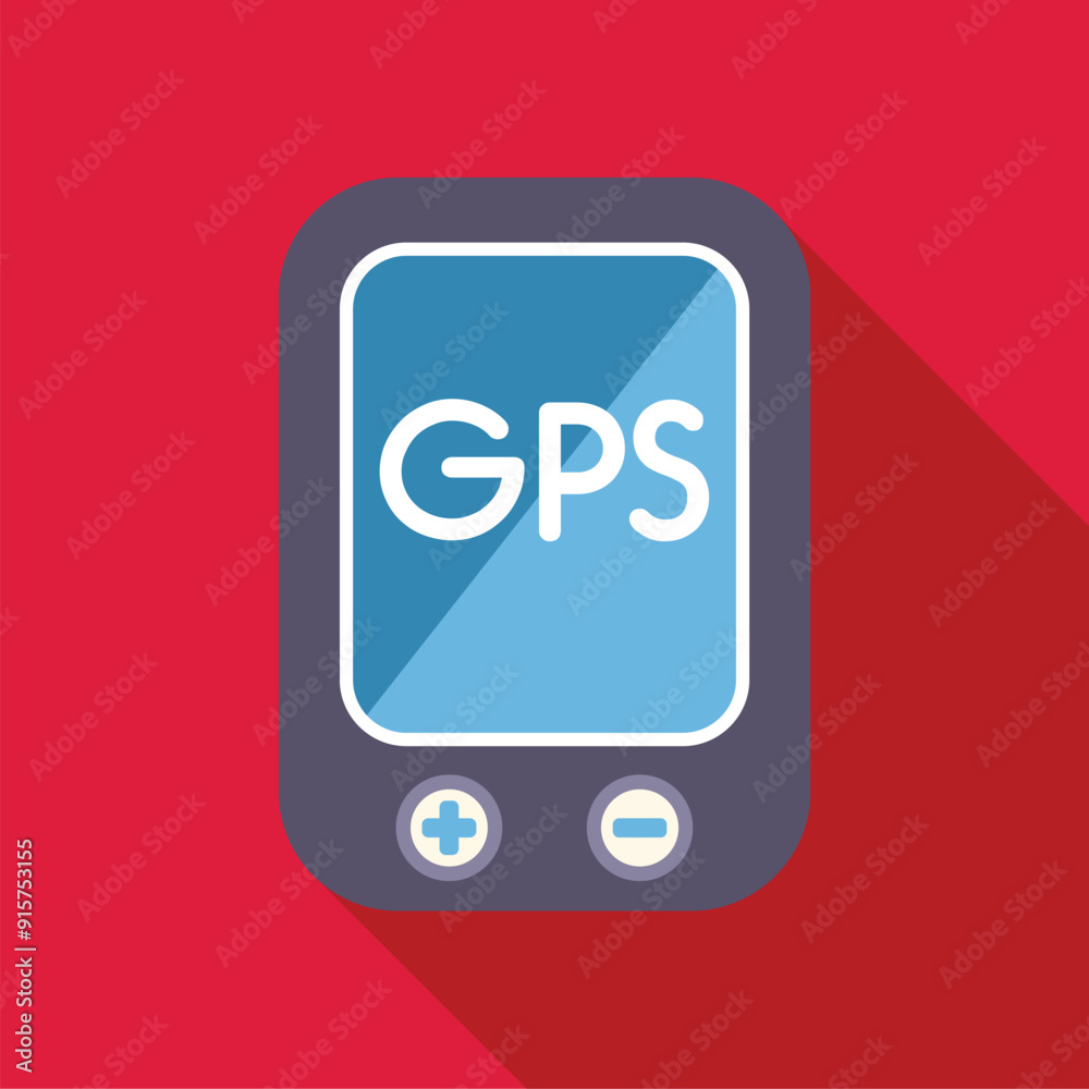 Poster gps navigator device showing navigation app on screen on red background