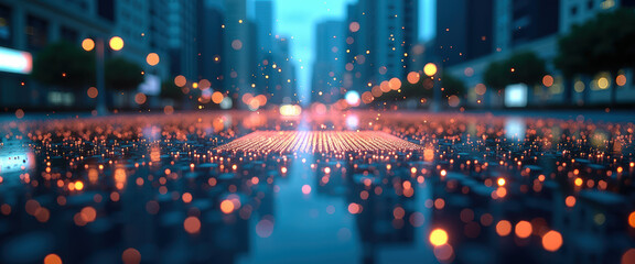 Bokeh City Lights Urban Background, Futuristic Technology Concept Design