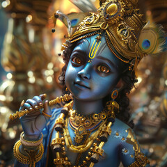 Obraz premium Lord krishna statue. celebrating janmashtami festival