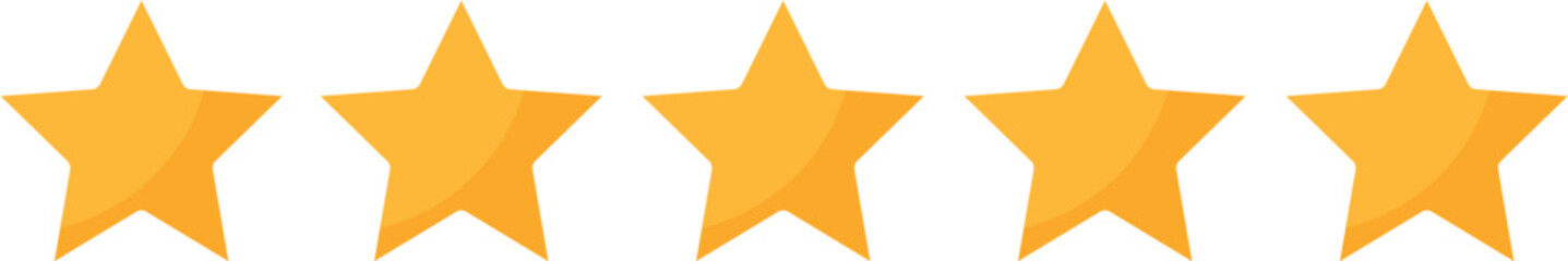 Five Star Rating Vector Icon in Flat Design for User Reviews, Feedback, and Rating Systems with Grey and Yellow Stars on a White Background