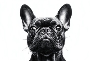 Fototapeta premium Black and white drawing of a French Bulldog looking up
