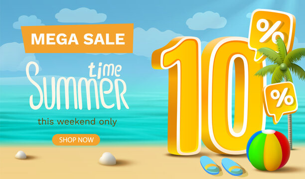Summer time, sale offer 10 percentage, flyer save season. Vector illustration - Powered by Adobe