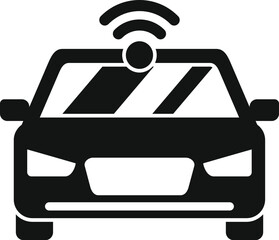 Black and white icon of a car using wireless communication for self driving features