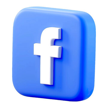 3d Facebook logo social media icon in blue square box with lowercase f side angle render isolated on png transparent background