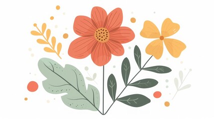 Floral Illustration: Colorful Flowers and Leaves