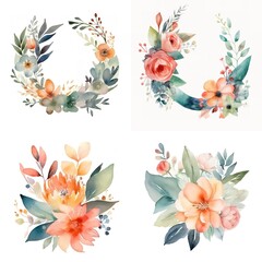 Obraz premium Watercolor floral wreath and bouquet designs.