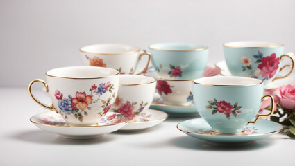 Fototapeta premium There are six teacups and saucers