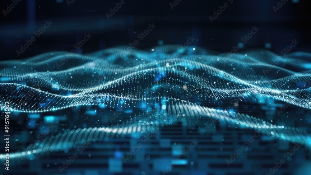 Aufkleber flickering digital dots in a cybernetic background featuring data networking conceptual visualizatio