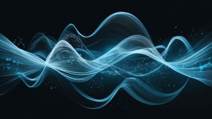 Fototapeta premium Dynamic abstract wave patterns with moving particles on a dark background Visual representation of digital cyberspace big data analysis and advanced technologies like machine learni