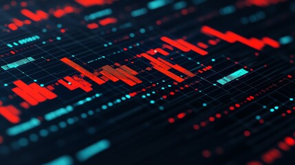 Obraz premium Abstract digital data visualization with red and teal elements, ideal for technology and finance themes.