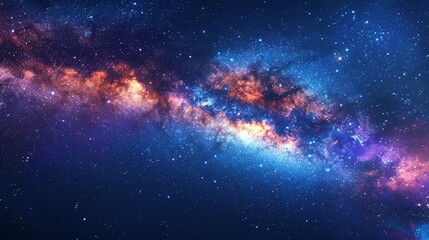 Fototapeta premium A vibrant and colorful nebula in the Milky Way galaxy. The image features a swirling mix of blue, purple, and orange hues.