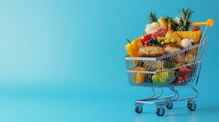 A Full Shopping Cart of Fresh Produce and Baked Goods