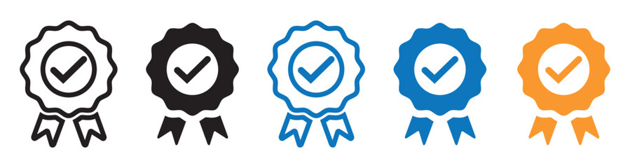 Verified badge icon set. Approval check icon collection.