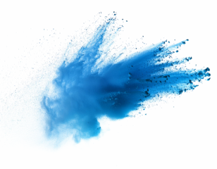 explodierender Staub, blau, isoliert auf weißen Hintergrund, Freisteller, Transparent