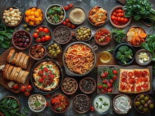 Fototapeta premium A foodie collage with delicious food photos and gourmet templates.