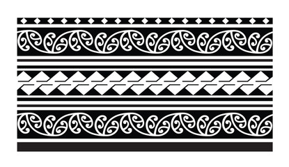 Polynesian tattoo design tribal border.Tribal design ethnic ornament maori band.Samoan Tattoo ribbon sleeve bracelet.Fabric seamless isolated hawaiian armband pattern on white background. 