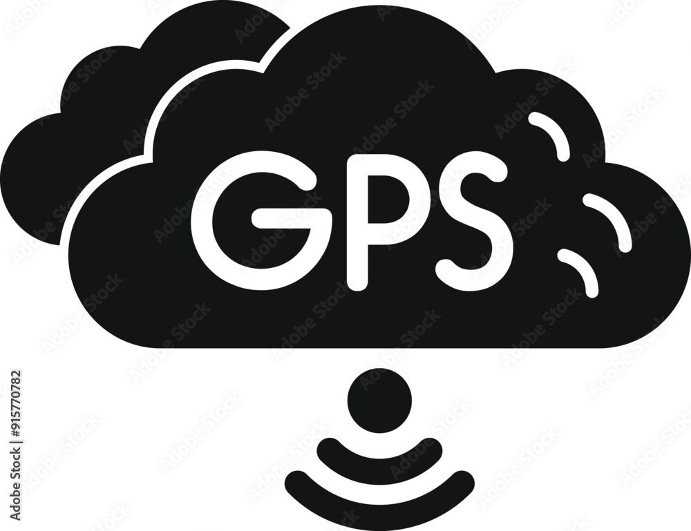 Poster black cloud computing icon sending gps signal showing global positioning system