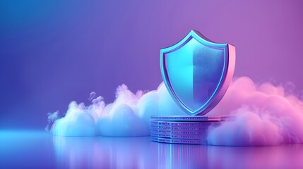 Digital shield with futuristic background, representing cybersecurity, protection, and data security in a cloud environment.