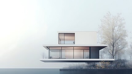 Modern White House with Large Windows and a View of Trees