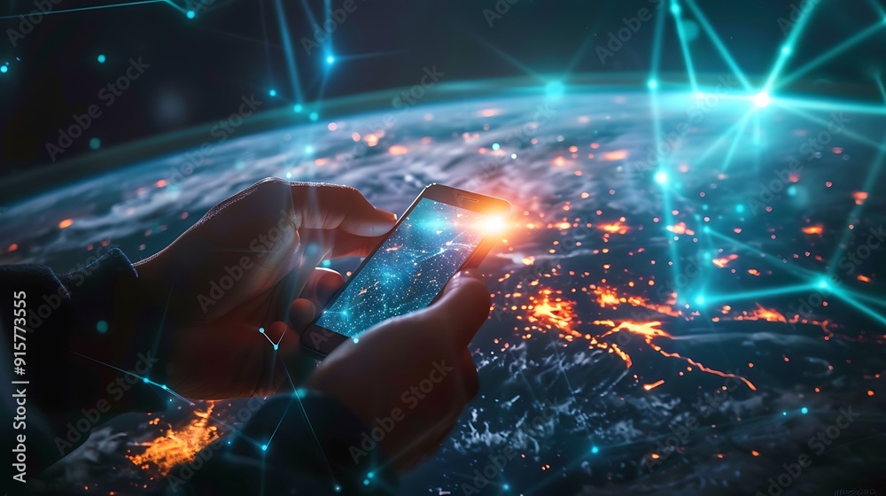Aufkleber mobile global internet communications. holographic abstract interface