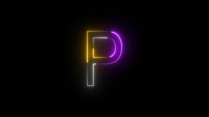 Abstract Bright Neon Letter Illustration on Black Background.