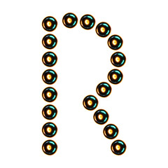 Alphabet letter r with glowing spheres