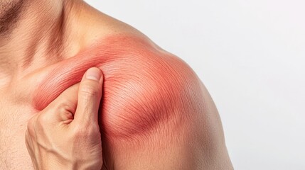 A detailed shot of a person gripping their shoulder, with visible tension in the muscles, symbolizing the persistent ache of chronic pain