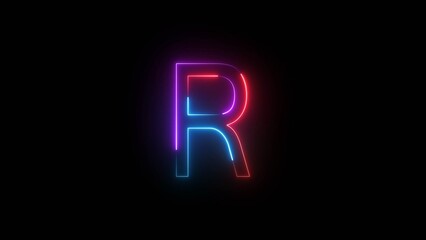 Abstract Bright Neon Letter Illustration on Black Background.