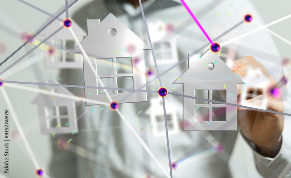 Poster house. data Big data visualization background.Abstract technology - 3d