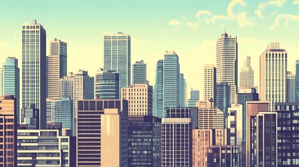 Obraz premium A City Skyline with Numerous Glass Buildings and a Cloudy Sky