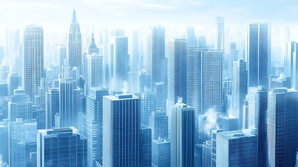 A Cityscape of Tall Glass Buildings with a Blue Tint