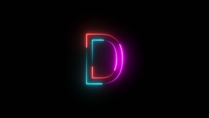 Abstract Bright Neon Letter Illustration on Black Background.