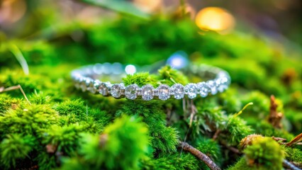 Naklejka premium Diamond Ring Resting on Lush Green Moss