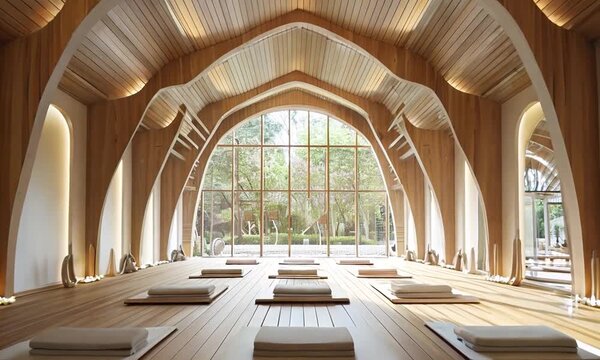 Serene Yoga Studio with Wooden Interior