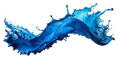 Dynamic blue liquid splash, vibrant motion, transparent background