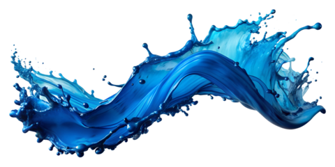 Dynamic blue liquid splash, vibrant motion, transparent background