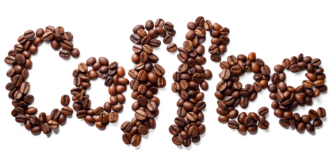 Coffee typography made from roasted beans, creative design, transparent background
