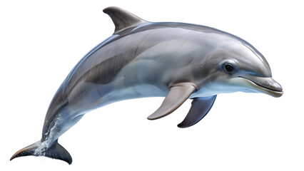 Detailed image of bottlenose dolphin in motion, transparent background