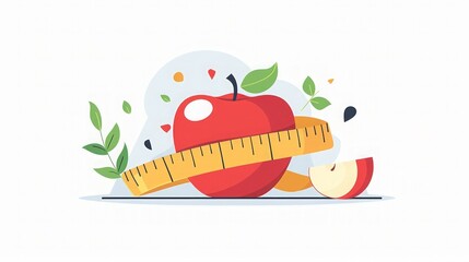 Healthy Lifestyle: Apple and Measuring Tape Illustration