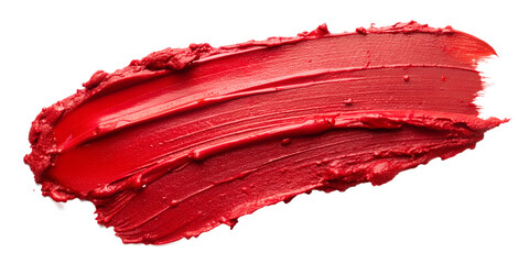 Bright red lipstick smear with rich pigment, transparent background