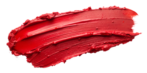 Bright red lipstick smear with rich pigment, transparent background