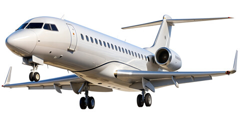 Luxury private jet in flight, isolated against transparent background