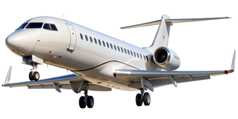 Luxury private jet in flight, isolated against transparent background